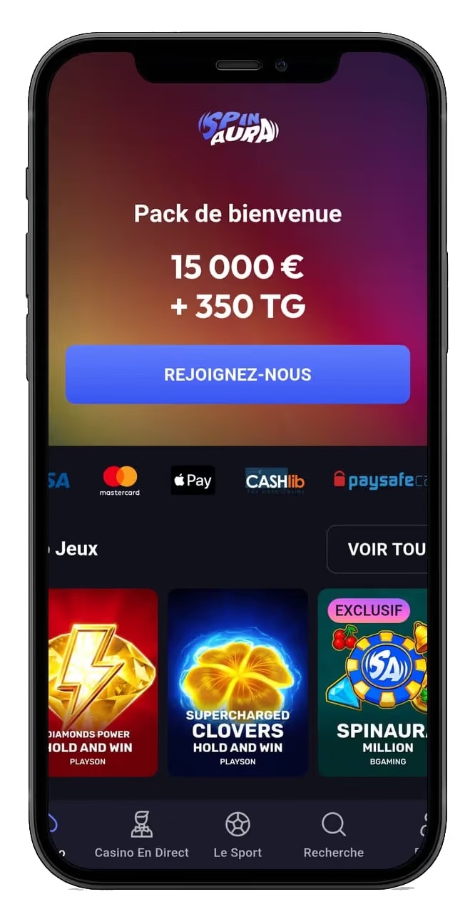 Version mobile de SpinAura Casino France